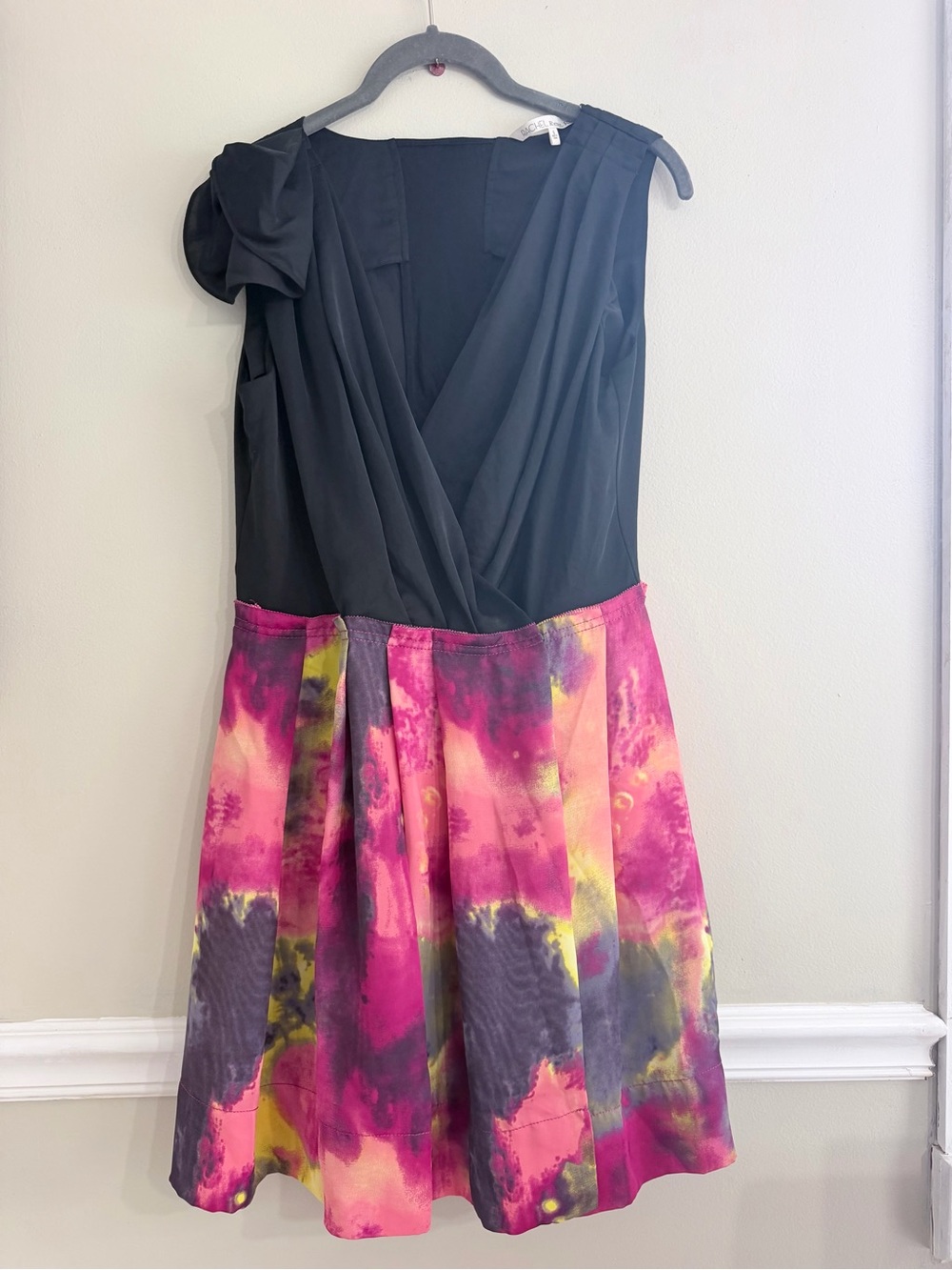 RACHEL Rachel Roy Black Bodice watercolor Mini Dress